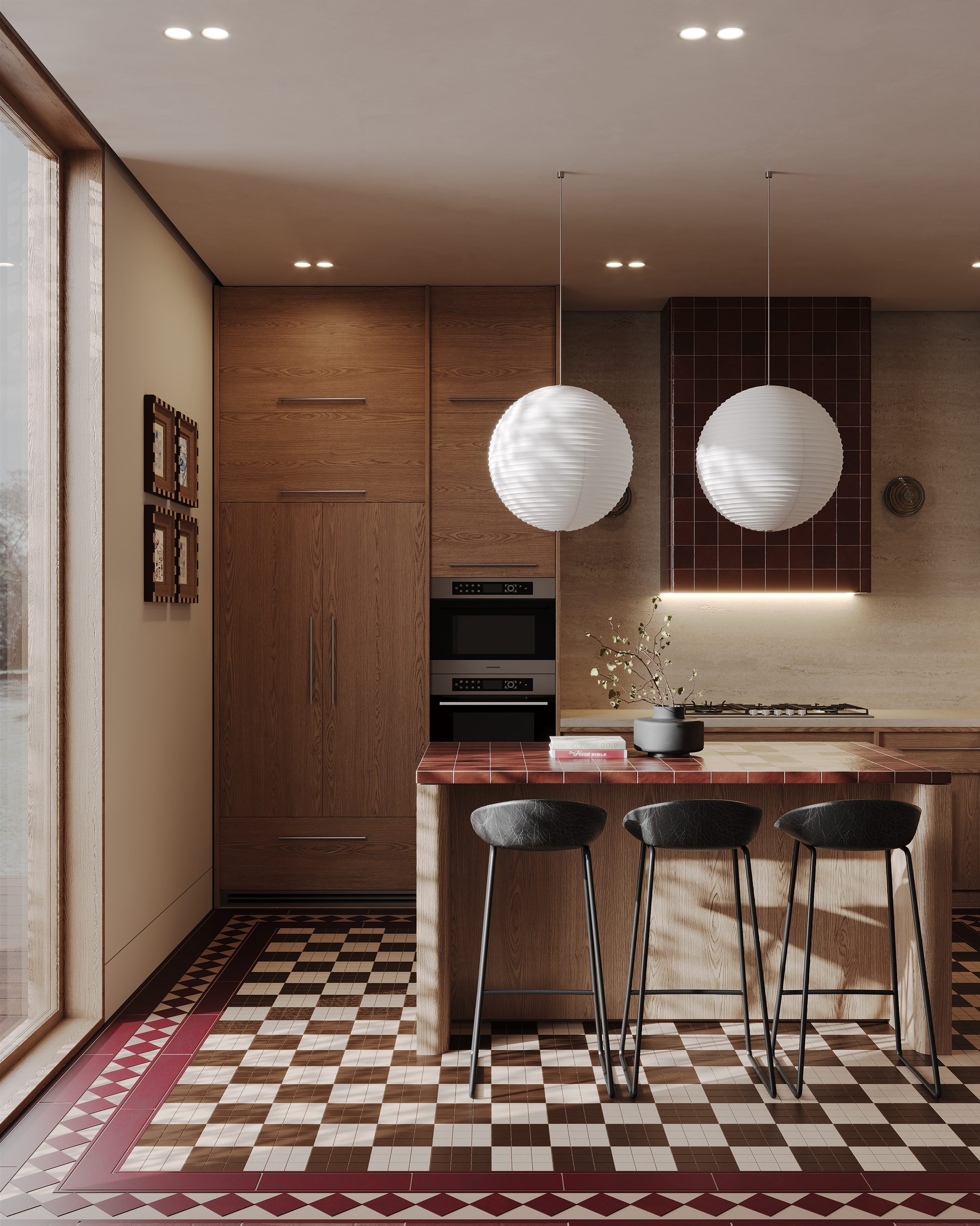 Villa kitchen with terracotta island